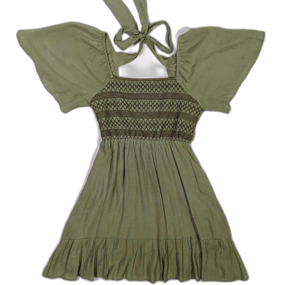 Green Tie Back Mini Dress - Picture 4 of 11